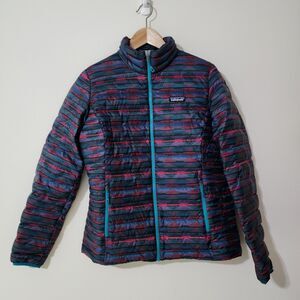Patagonia Womens Down Puffer Jacket Purple Aqua Full Zip Insulated EUC Size M